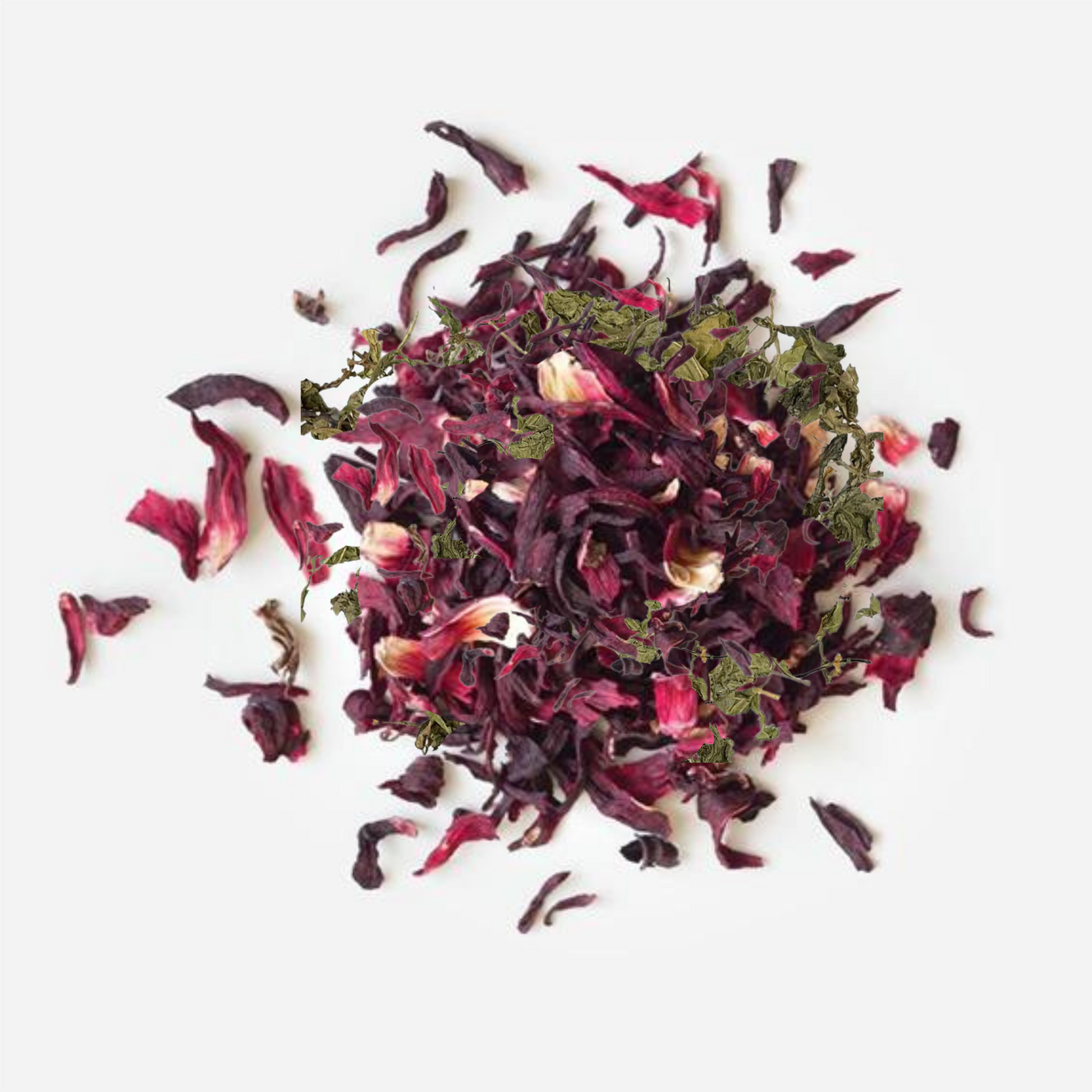 hisbiscus and yerba mate herbal tea on a white surface